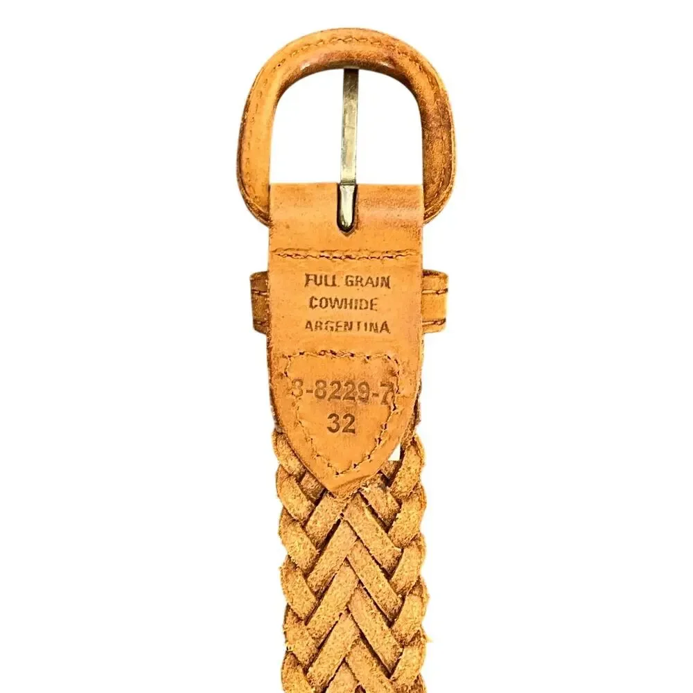 Tan Brown Western Braided Woven Argentina Leather Adjustable Belt Women 32”